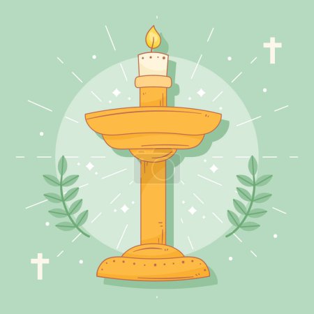 Illustration for Golden candle symbolizes spirituality over white - Royalty Free Image
