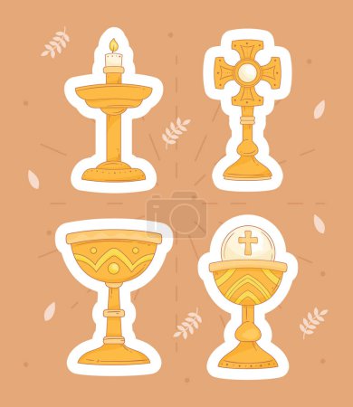 Ilustración de Símbolos dorados Cristianos y espiritualidad sobre blanco - Imagen libre de derechos