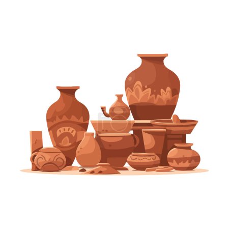 Illustration for Earthenware pottery bowls and pots icon isolated - Royalty Free Image