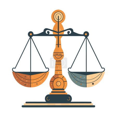 Téléchargez les illustrations : Symbole Balance à l'échelle antique, justice servie icône isolée - en licence libre de droit