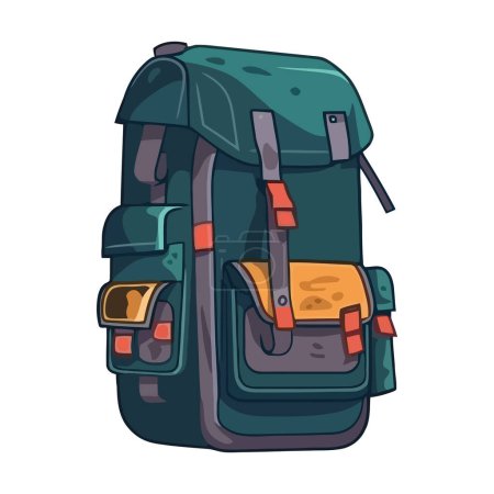 Téléchargez les illustrations : Sac à dos matériel d'aventure pour randonnée icône de voyage isolé - en licence libre de droit