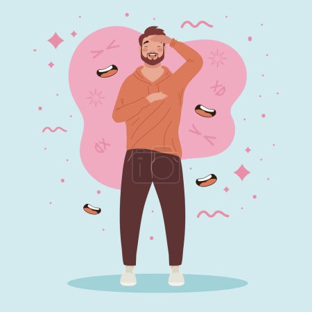 Illustration for Bearded man laughing happy character - Royalty Free Image