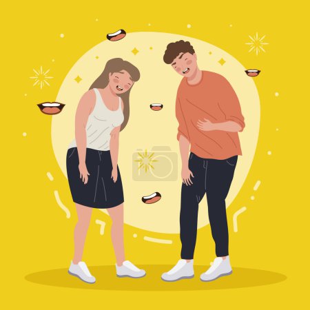Illustration for Young standing couple laughing comic characters - Royalty Free Image