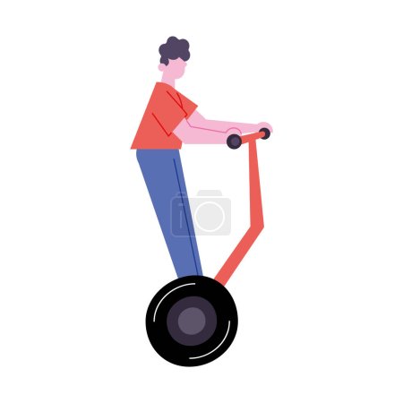 Ilustración de Hombre con una patineta eléctrica de dos ruedas sobre blanco - Imagen libre de derechos