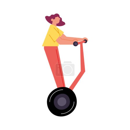 Ilustración de Mujer con una patineta eléctrica de dos ruedas sobre blanco - Imagen libre de derechos