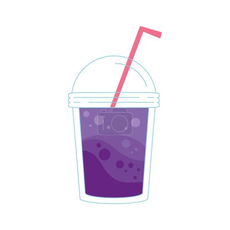 Téléchargez les illustrations : Cocktail d'été rafraîchissant en verre plastique sur fond blanc - en licence libre de droit