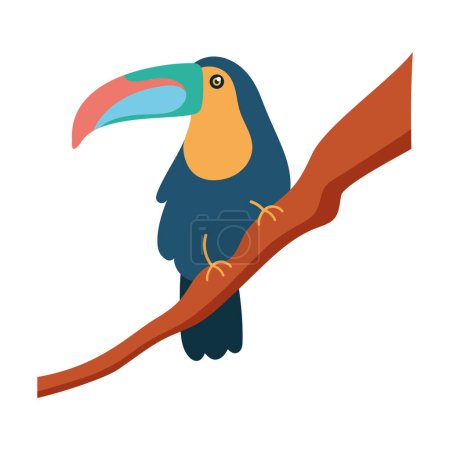 Téléchargez les illustrations : Mignon toucan perché sur la branche sur blanc - en licence libre de droit