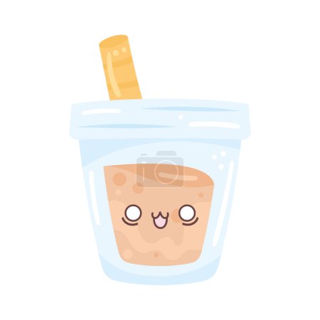 Illustration for Orange kawaii drink glass over white - Royalty Free Image