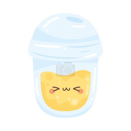 Illustration for Yellow kawaii drink glass over white - Royalty Free Image