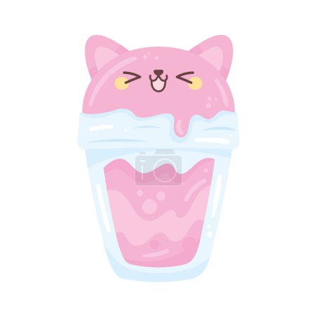 Ilustración de Kitten kawaii beber vaso sobre blanco - Imagen libre de derechos