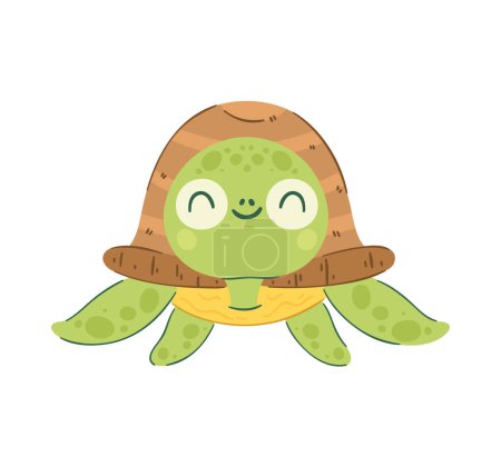 Téléchargez les illustrations : Illustration joyeuse de tortue sur blanc - en licence libre de droit
