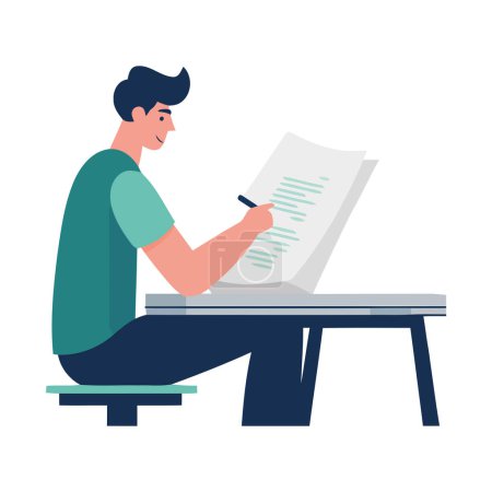 Illustration for Young man writing on a paper icon isolated - Royalty Free Image