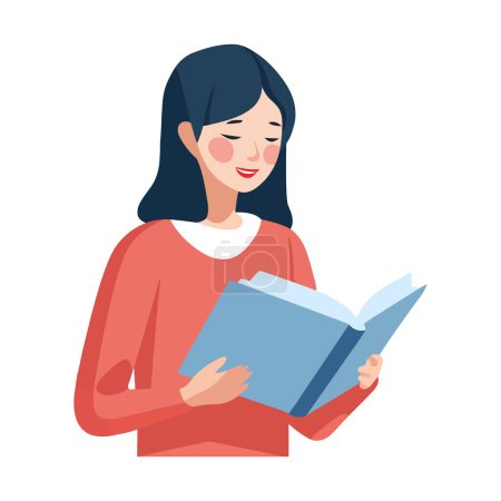 Ilustración de Joven mujer adulta leyendo literatura icono aislado - Imagen libre de derechos