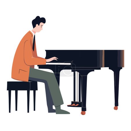 Ilustración de Pianista sentado tocando música clásica en el icono del piano de cola - Imagen libre de derechos