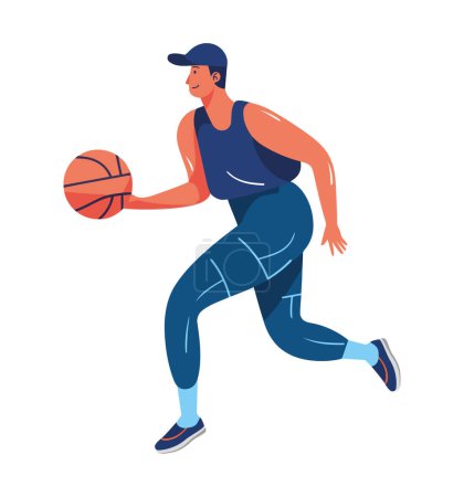 Ilustración de Muscular hombre jugando baloncesto icono aislado - Imagen libre de derechos