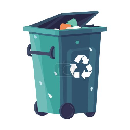 Téléchargez les illustrations : Symbole de recyclage sur le couvercle vert de l'icône du conteneur isolé - en licence libre de droit