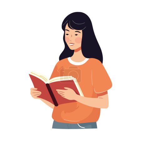 Ilustración de Libro de texto de lectura de adultos jóvenes en icono aislado - Imagen libre de derechos