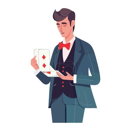 Illustration for Magician Showing her Talent of Card Magic Trick icon isolated - Royalty Free Image