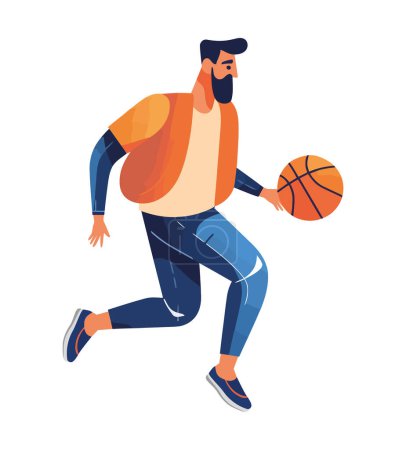 Illustration for Muscular man jumping to basketball icon isolated - Royalty Free Image