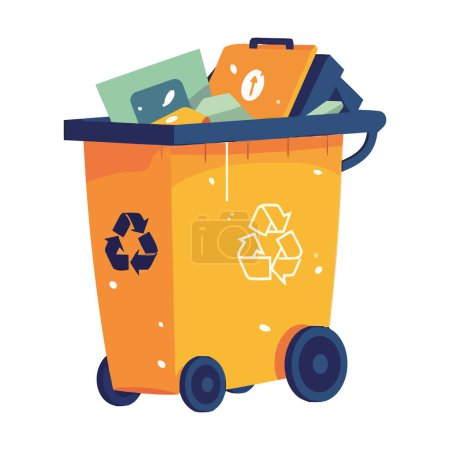 Ilustración de Símbolo de reciclaje en la bolsa, basura en contenedor icono aislado - Imagen libre de derechos