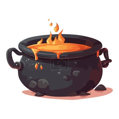 Ilustración de Caldero espeluznante hierve con el icono de la poción de Halloween ardiente aislado - Imagen libre de derechos