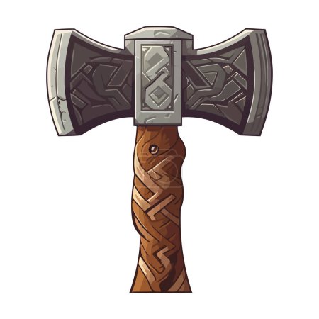 Illustration for Ancient steel axe, sharp blade, heavy handle icon isolated - Royalty Free Image