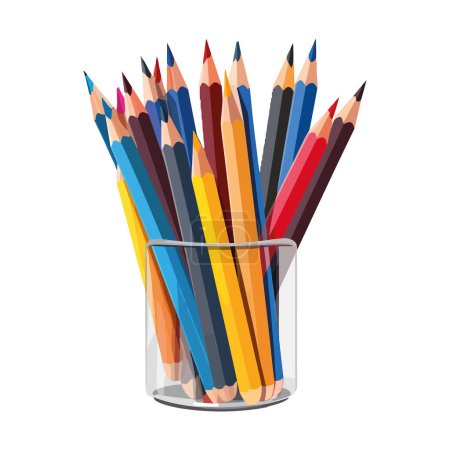 Téléchargez les illustrations : Crayons multicolores dans une icône tasse isolée - en licence libre de droit
