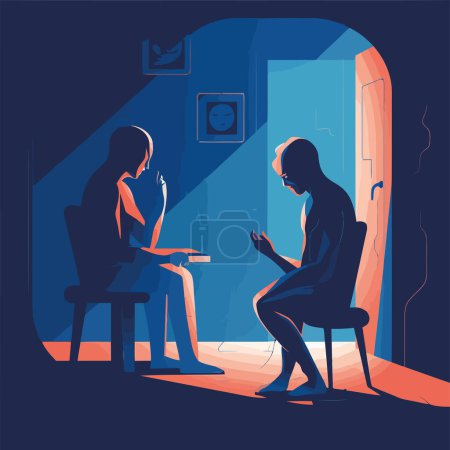 Ilustración de Paciente y psicólogo, sentado en sillones, diseño - Imagen libre de derechos