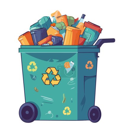 Téléchargez les illustrations : Symbole de recyclage sur récipient, icône en papier et plastique isolé - en licence libre de droit