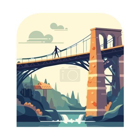 Illustration for The male character is standing on a bridge icon design - Royalty Free Image