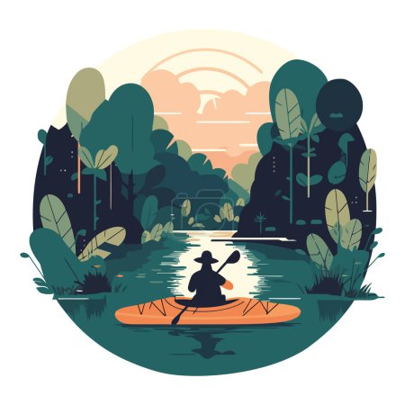 Ilustración de Hombre pescando en canoa, disfrutando del icono de aventura de verano - Imagen libre de derechos