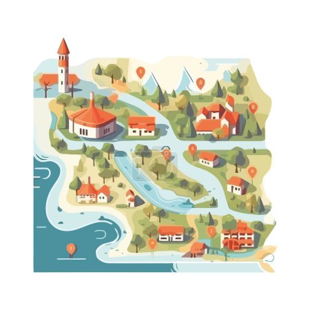 Illustration for Town map with GPS navigation pins icon isolated - Royalty Free Image