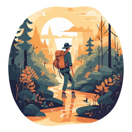 Ilustración de Caminando por el bosque aventura diseño - Imagen libre de derechos
