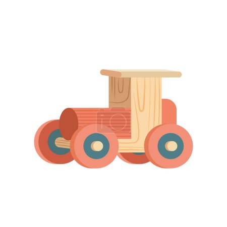 Téléchargez les illustrations : Jouet tracteur dessin animé mignon pour enfants ferme amusant sur blanc - en licence libre de droit