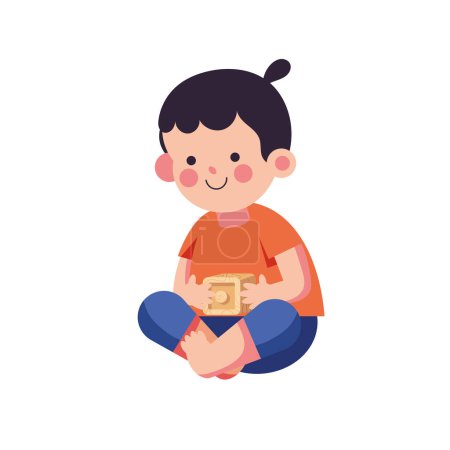 Téléchargez les illustrations : Bébé souriant jouant avec jouet sur blanc - en licence libre de droit