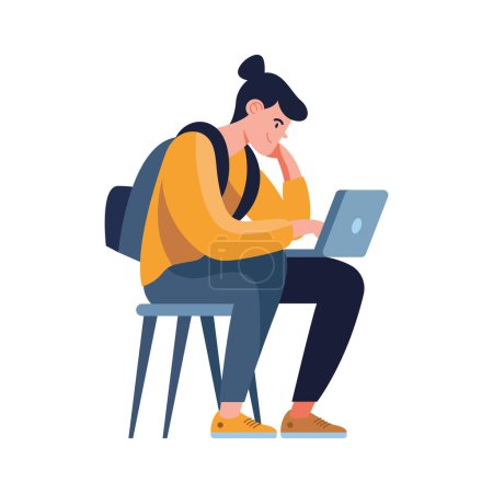 Illustration for One person sitting working on laptop over white - Royalty Free Image