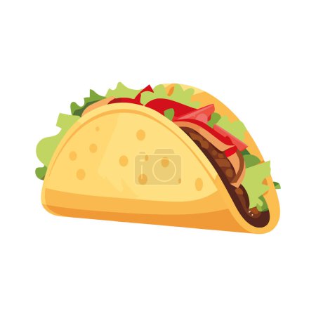 Illustration for Grilled beef taco with fresh tomato salsa over white - Royalty Free Image