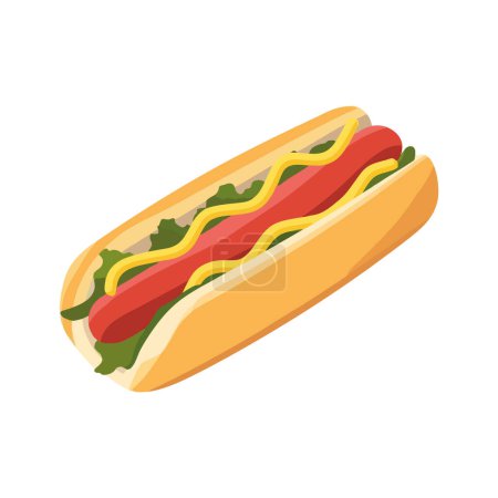 Ilustración de Comida de perro caliente a la parrilla símbolo de alimentación poco saludable sobre blanco - Imagen libre de derechos