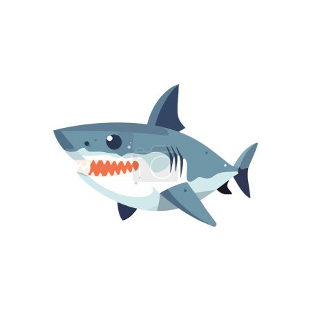 Téléchargez les illustrations : Mignon poisson dessin animé avec des dents pointues sur blanc - en licence libre de droit