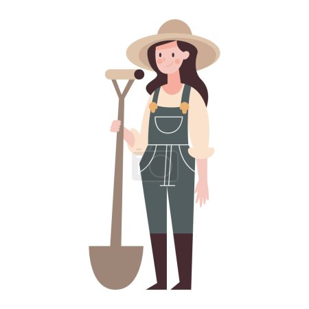 Ilustración de Agricultor orgánico trabajando con equipo de jardinería sobre blanco - Imagen libre de derechos