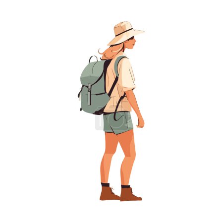 Téléchargez les illustrations : Les hommes de randonnée avec des sacs à dos explorent la beauté de la nature sur le blanc - en licence libre de droit