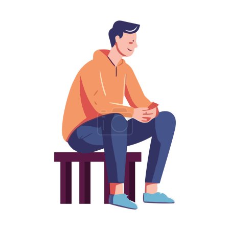 Illustration for One person sitting on a winter bench over white - Royalty Free Image