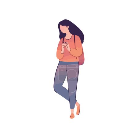 Ilustración de Una joven mujer caminando y hablando por teléfono sobre blanco - Imagen libre de derechos