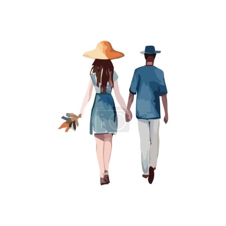 Illustration for Summer love husband and wife walking together over white - Royalty Free Image