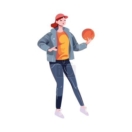 Téléchargez les illustrations : Femme athlétique jouant avec une balle sur blanc - en licence libre de droit