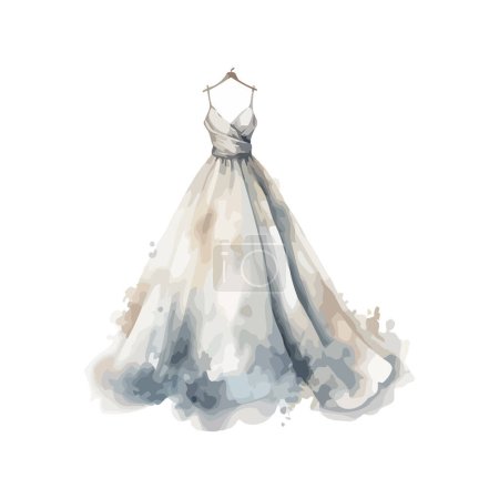 Téléchargez les illustrations : Mariée vêtue d'une robe de mariée luxueuse en satin sur blanc - en licence libre de droit