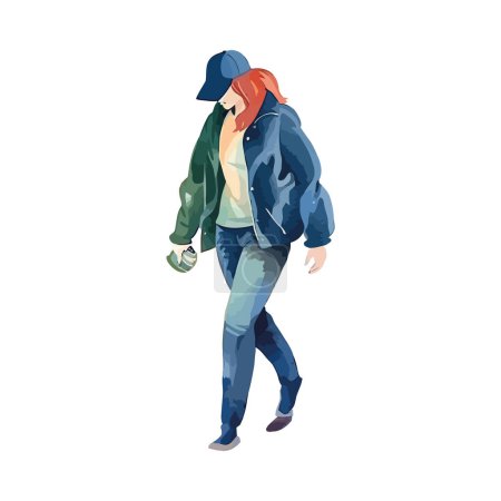 Téléchargez les illustrations : Femme portant un jean bleu sur blanc - en licence libre de droit