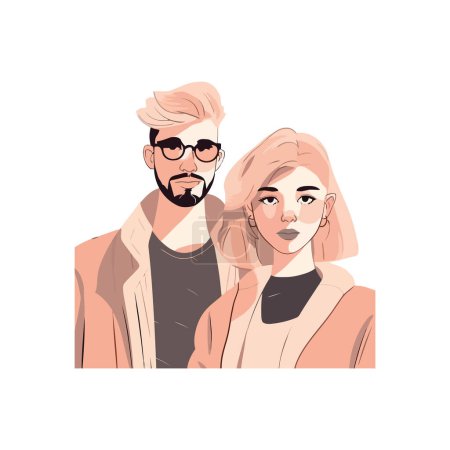 Illustration for Fashionable couple in love, flat vector illustration isolated - Royalty Free Image