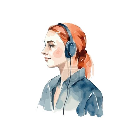 Ilustración de Mujer usando auriculares sobre blanco - Imagen libre de derechos
