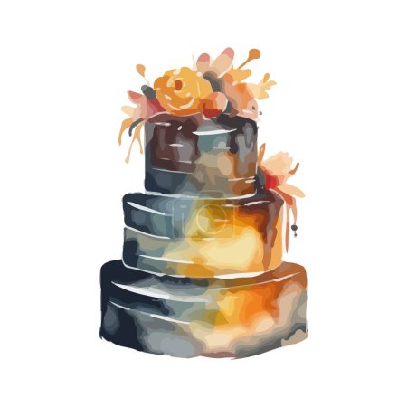Ilustración de Flores y frutas hacen un pastel dulce sobre blanco - Imagen libre de derechos